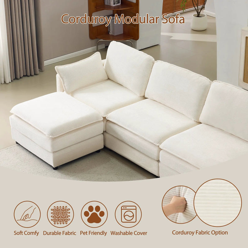 136" Plush Cloud 3-seater Sofa: Modular Design with Footstools by HouseOfZazla