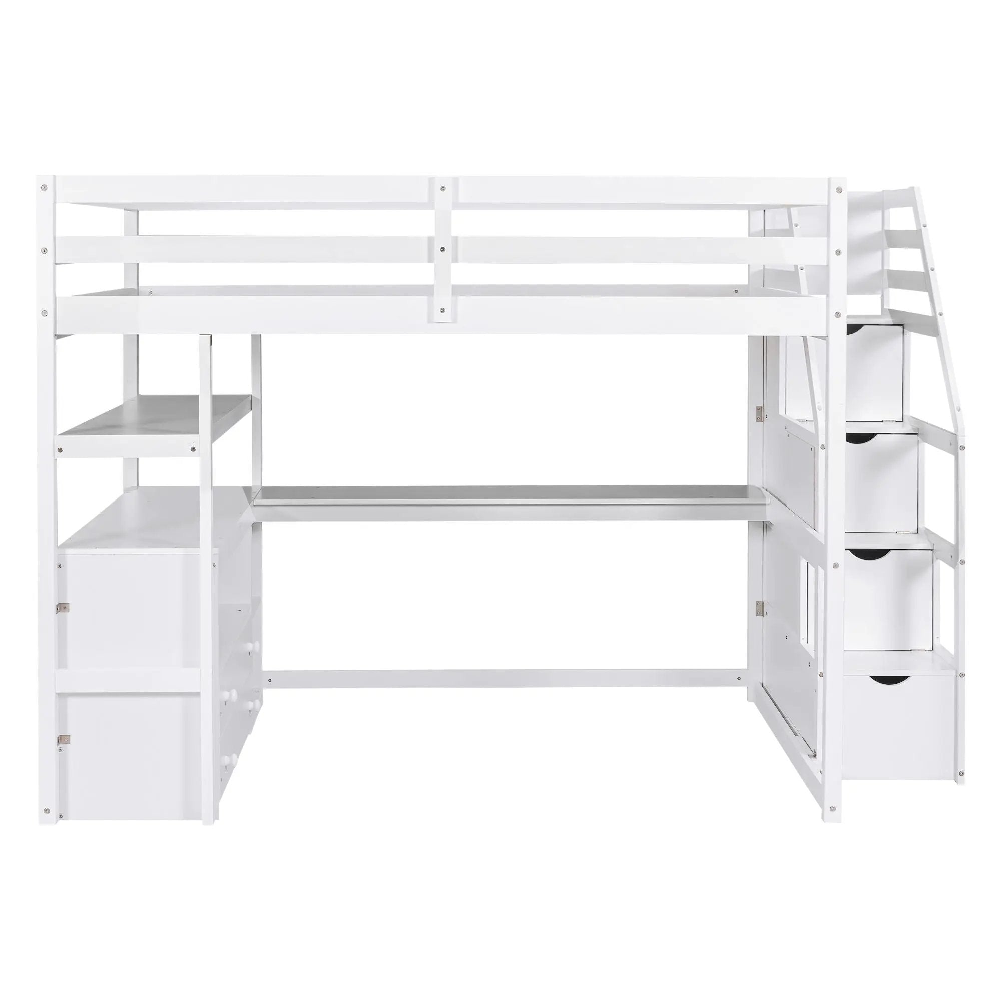 Loft Bed With Desk, Shelves, 2 Drawers, Storage Staircase by HouseOfZazla