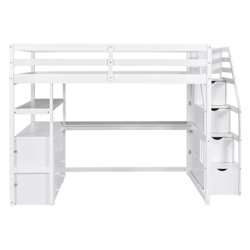 Loft Bed With Desk, Shelves, 2 Drawers, Storage Staircase by HouseOfZazla
