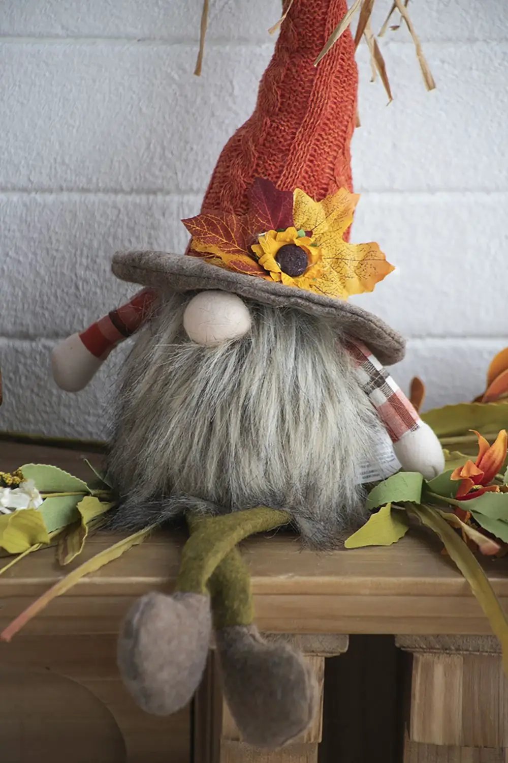 Sitting Gnome With Maple Leaf On Hat, For Holiday Harvest Festival Fall Festival & Thanksgiving Table Decorations (Set of 2) - Orange Multi by HouseOfZazla