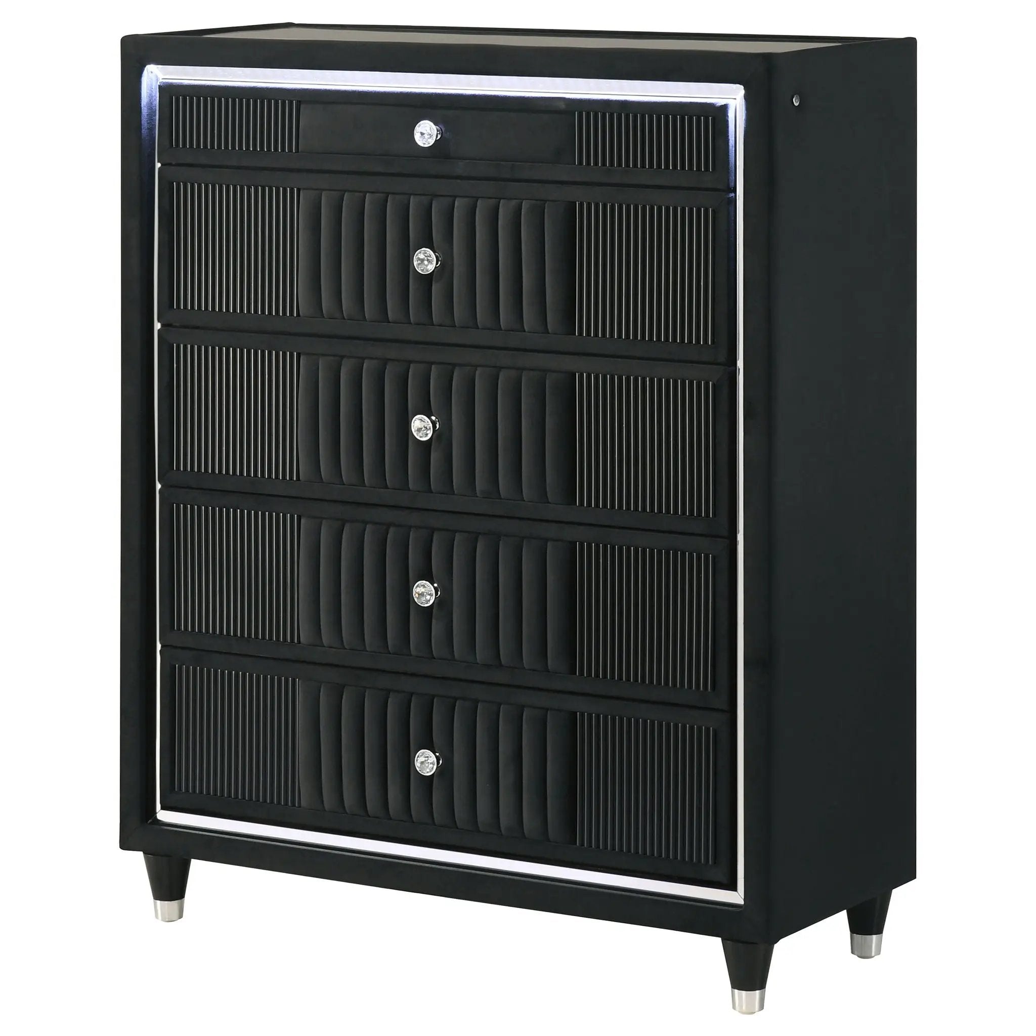 Ravenne 5-drawer Velvet Upholstered LED Chest of Drawers Black by Unique Piece Furniture
