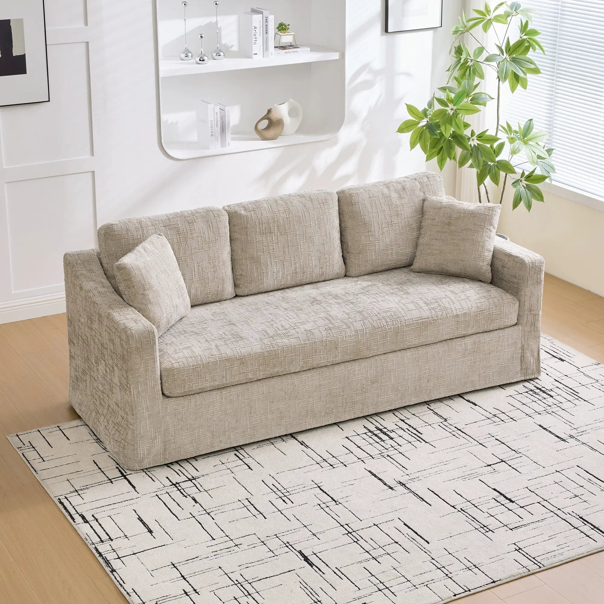 83.86" Wide Modern Casual Sofa in Wheat by HouseOfZazla