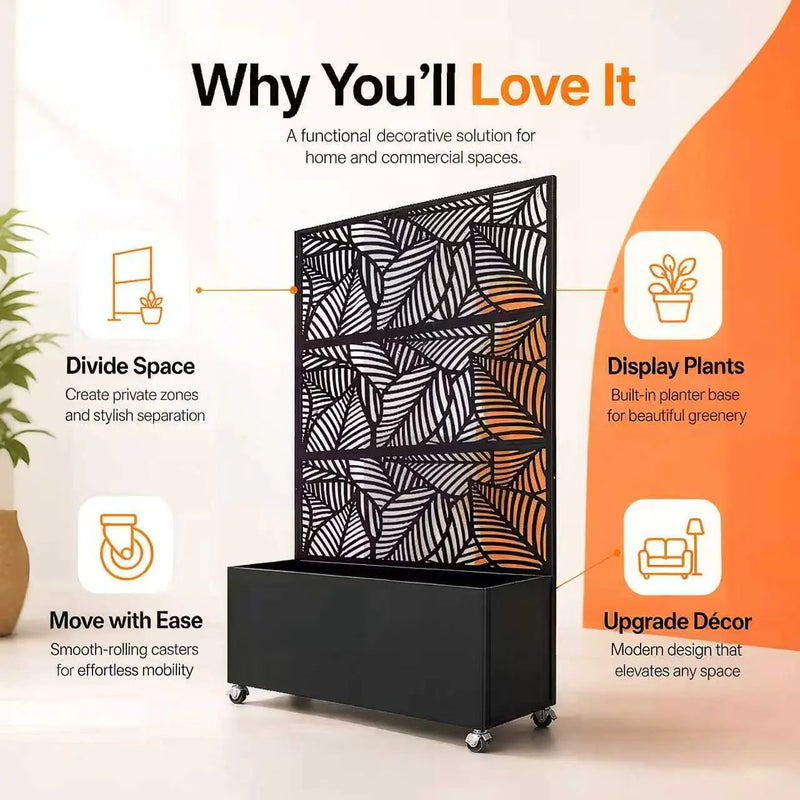70.87" H × 46.06" W Leaf Pattern Privacy Screen with Planter Box by HouseOfZazla