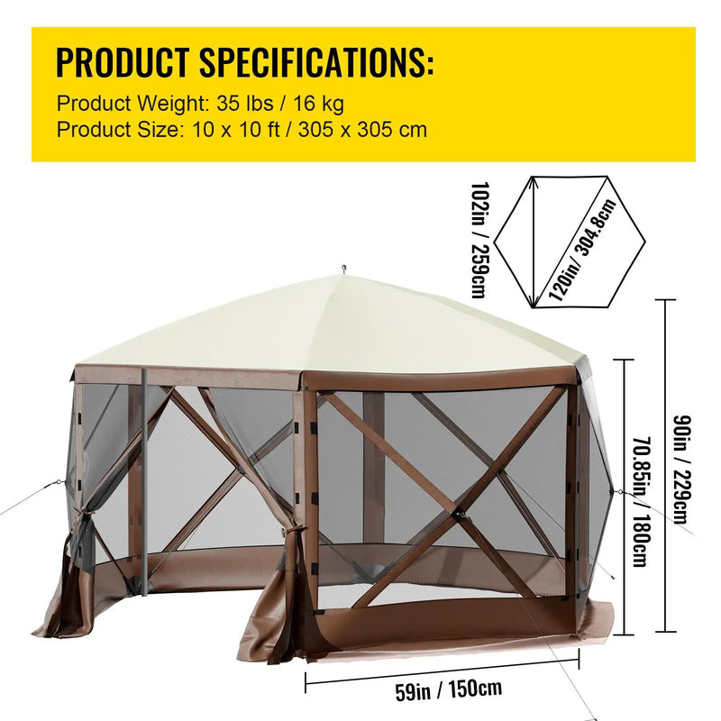 Camping Gazebo Tent, 10'x10', 6-Sided Pop-up Canopy Screen Tent by HouseOfZazla
