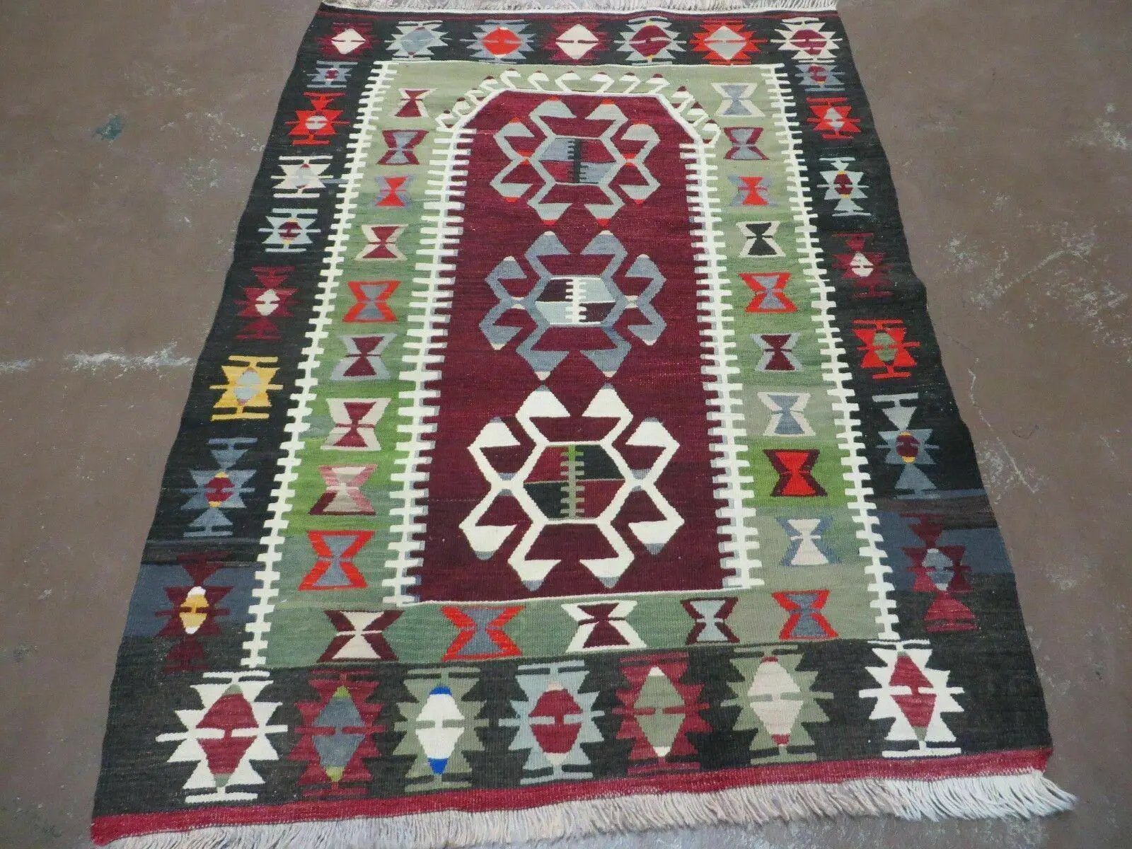 3' 8" X 5' Vintage Turkish Kilim Handmade Flat Weave Wool Rug Veg Dyes by Jewel Rugs