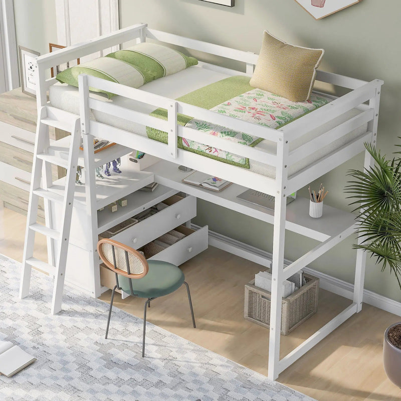 Modern Loft Bed With Built In Desk, Shelves, And 2 Drawers by HouseOfZazla