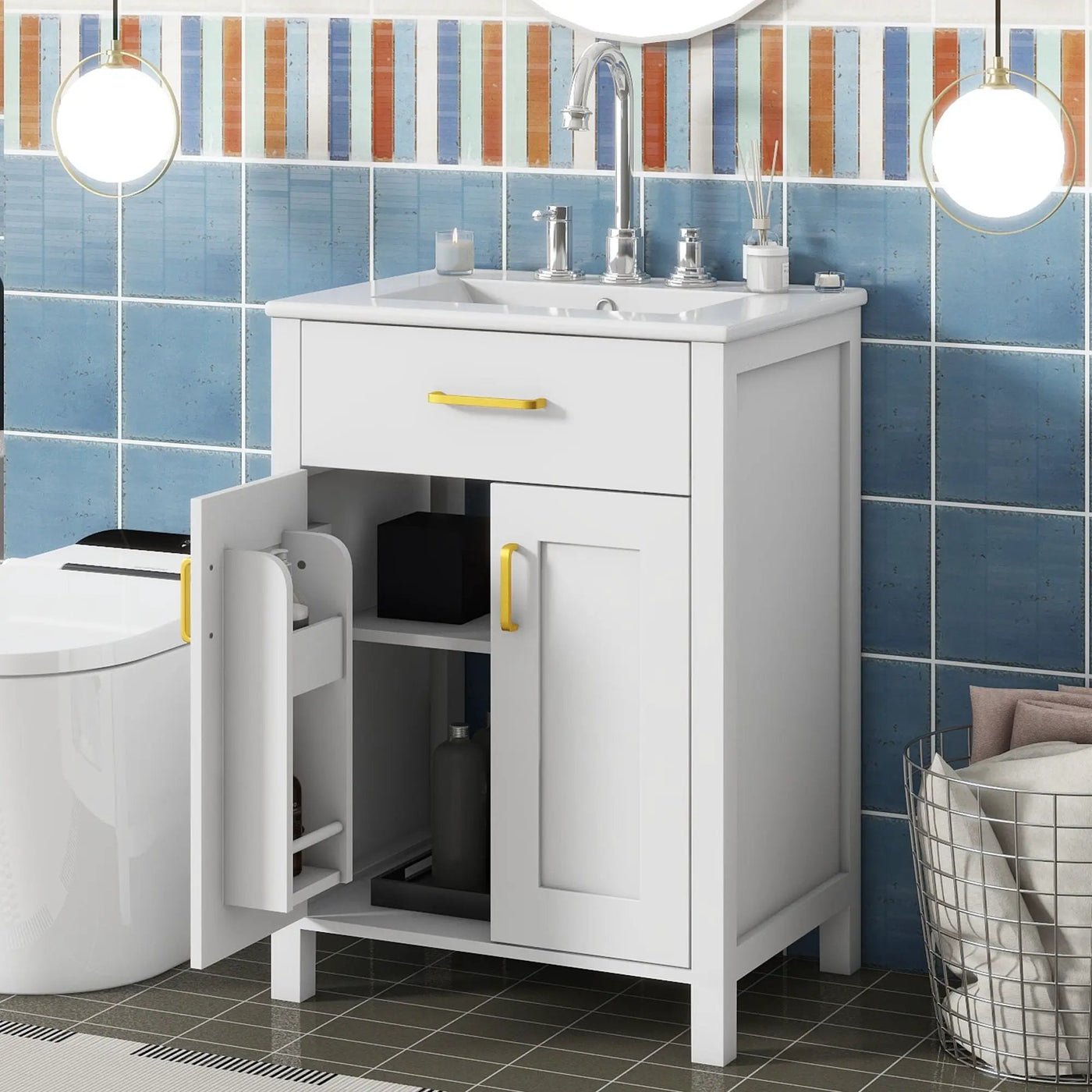 Bathroom Vanity Combo With Ceramic Sink, Luxurious Space-Saving Vanity, 2 Soft Close Doors by Unique Piece Furniture