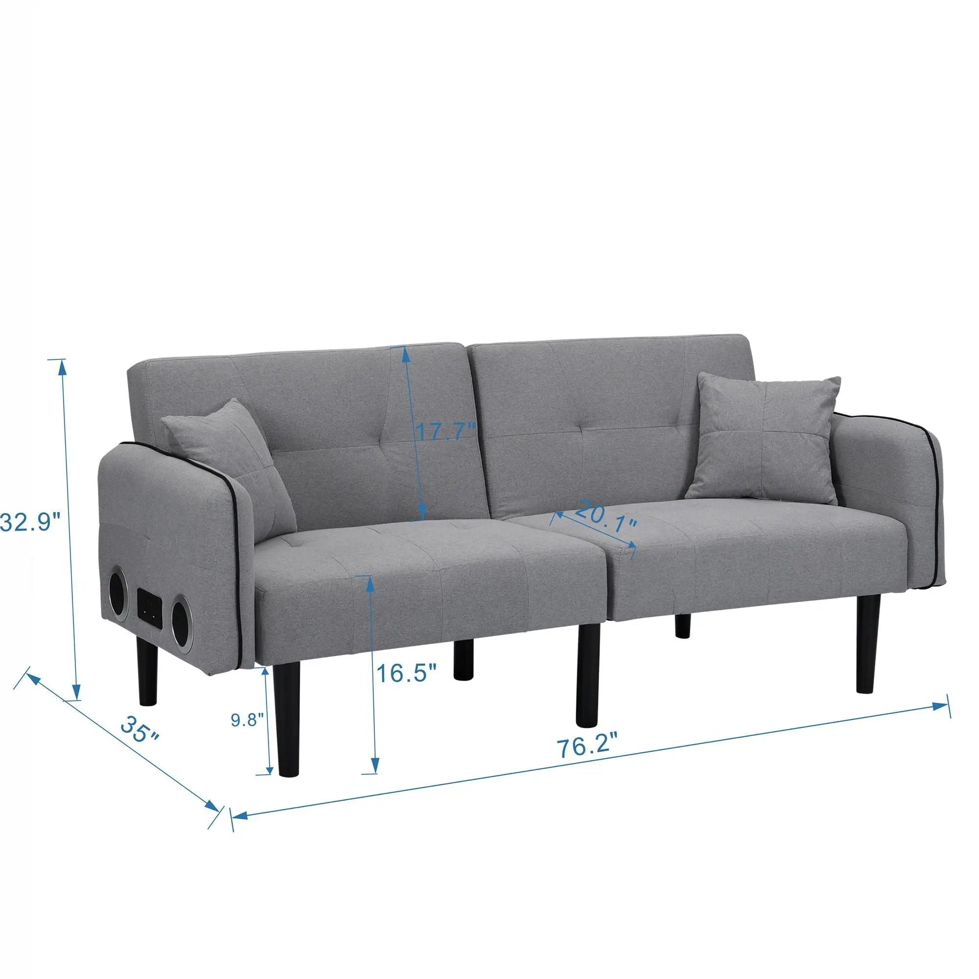 Modern Folding Ottoman Sofa Bed With Stereo System - Gray by HouseOfZazla