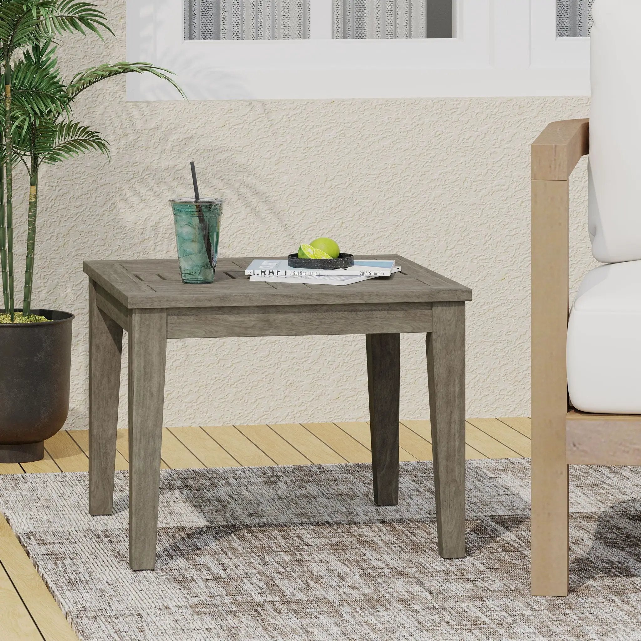 Dexterity Outdoor Square Side Table with Wood Frame - Gray by HouseOfZazla