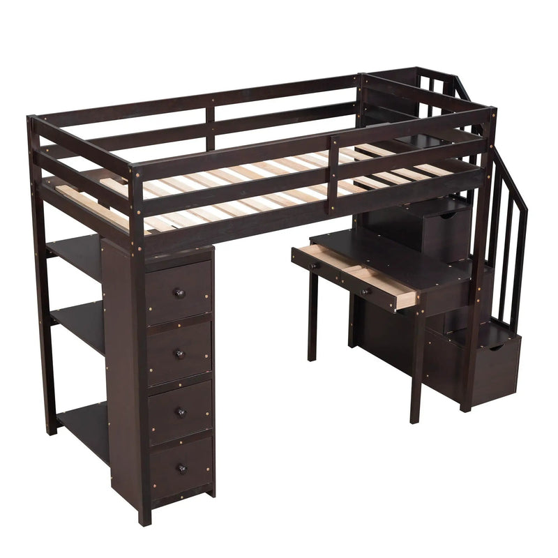 Loft Bed With Storage Drawers, Desk And Stairs With Shelves by HouseOfZazla