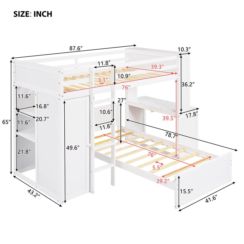 Loft Bed With A Stand Alone Bed, Shelves, Desk, And Wardrobe by HouseOfZazla