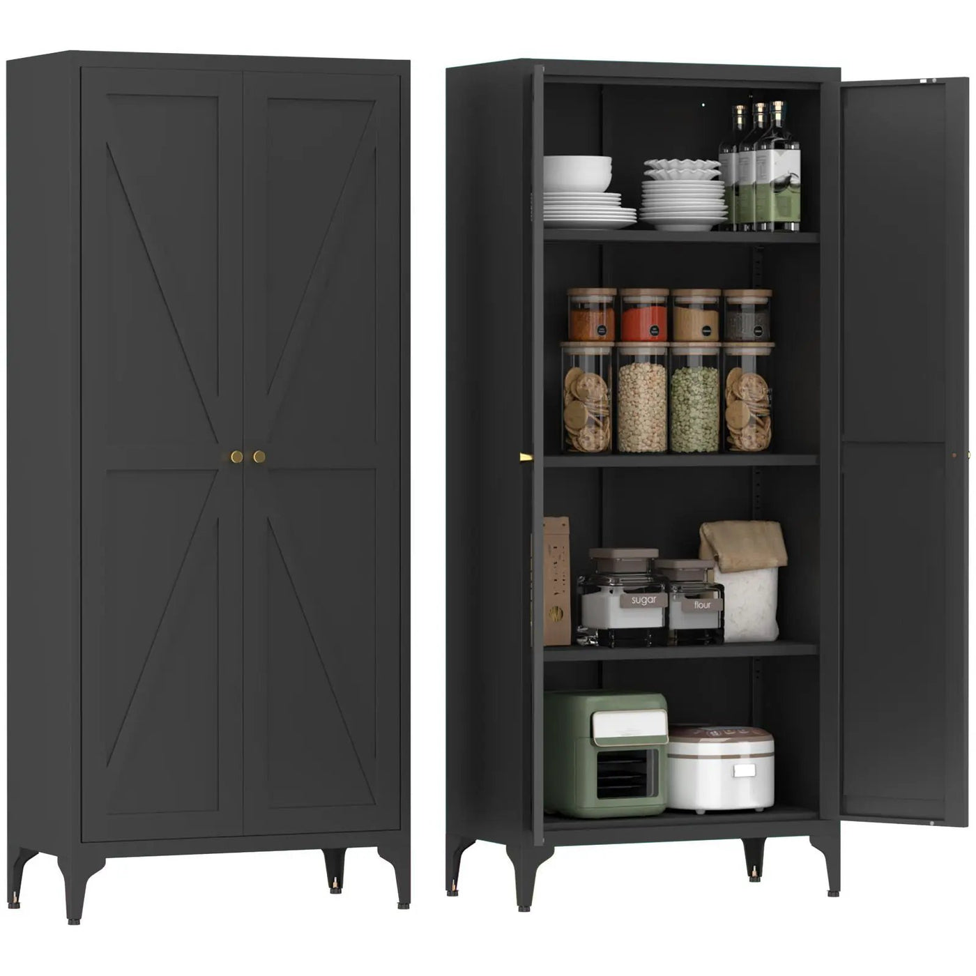 Adjustable 2 Door Kitchen Pantry Cabinet With Striped Design by Unique Piece Furniture
