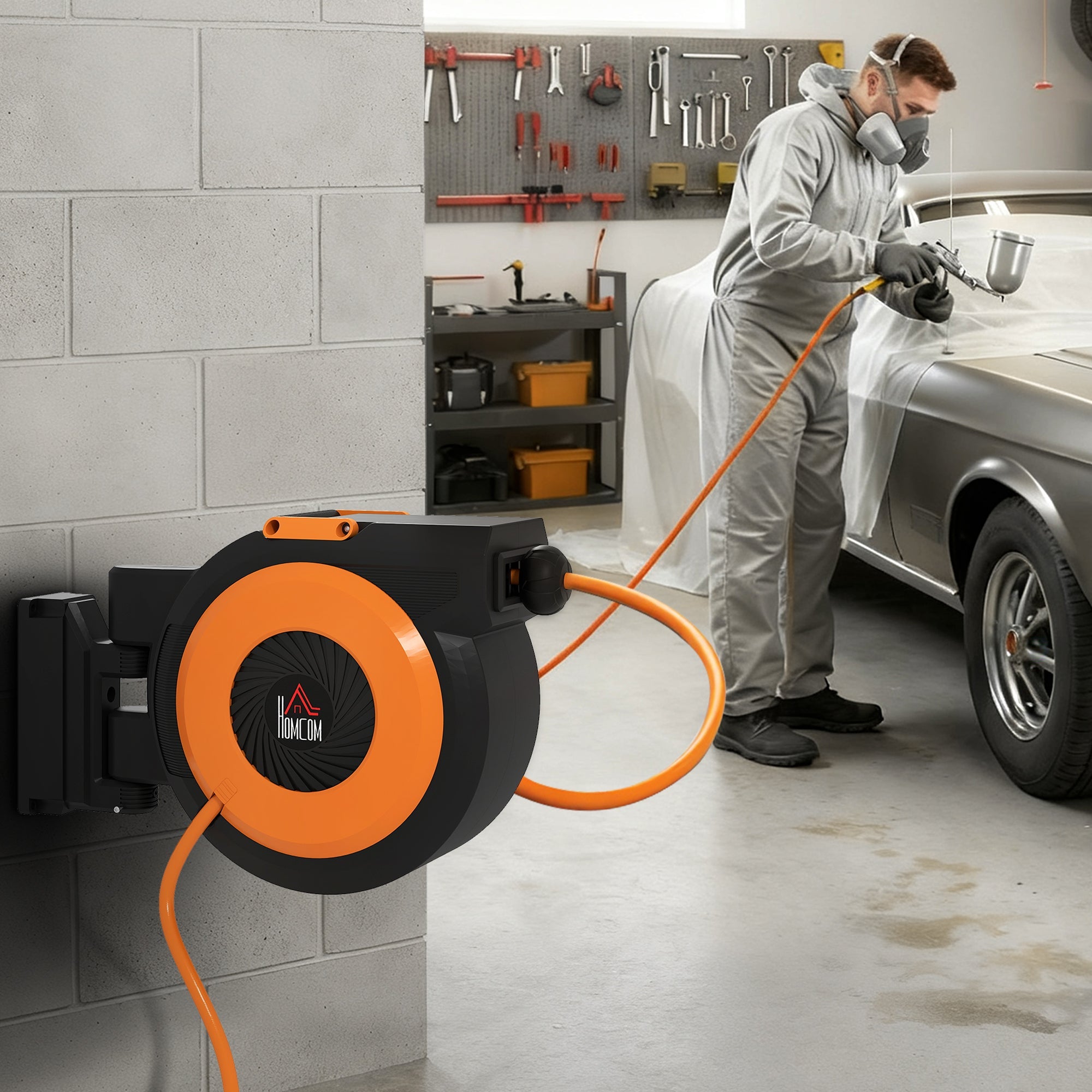 HOMCOM Retractable Air Hose Reel with Auto Rewind and Swivel Bracket by HouseOfZazla
