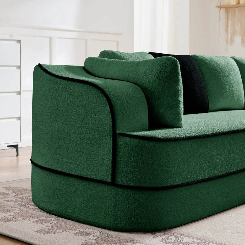 Elysees Left Chaise Sofa W/Pillows Teddy Fabric - Green by HouseOfZazla
