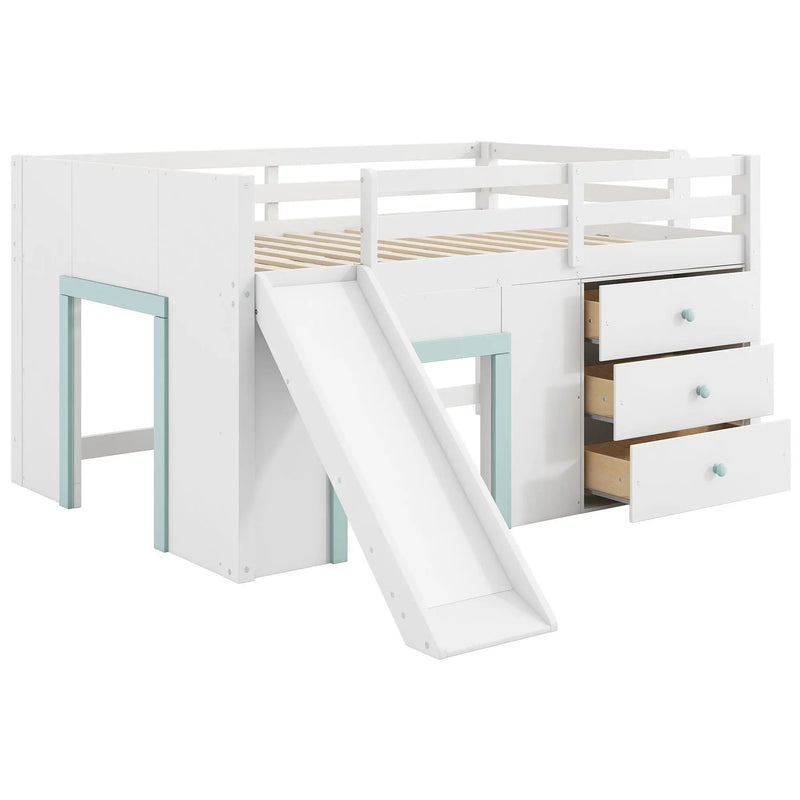 Modern Low Loft Bed With Slide, 3 Storage Drawers, And 2 Doors by Unique Piece Furniture