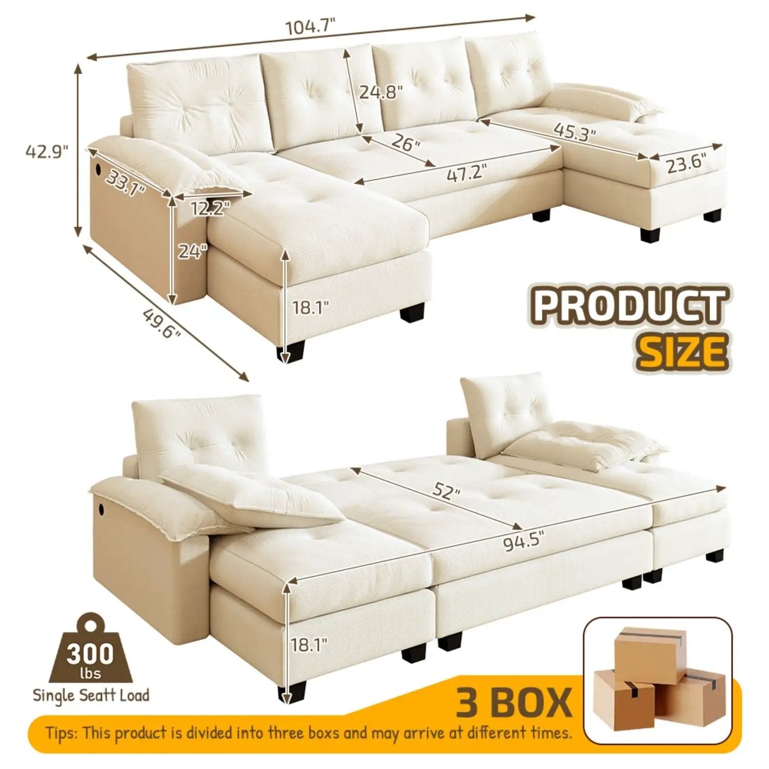 U-Shaped Sleeper Sofa With Pull Out Bed by HouseOfZazla