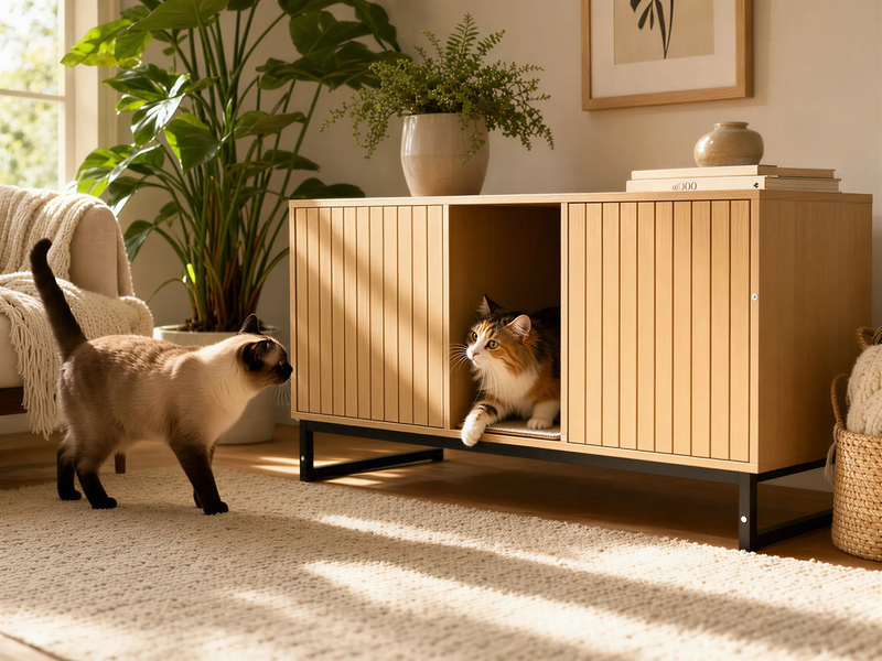 Modern Wooden Cat House with Scratching Mat by HouseOfZazla