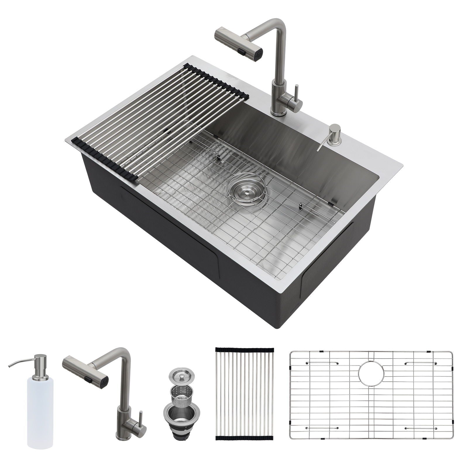 Drop In Kitchen Sink With Pull Down Faucet And Soap Dispenser by HouseOfZazla