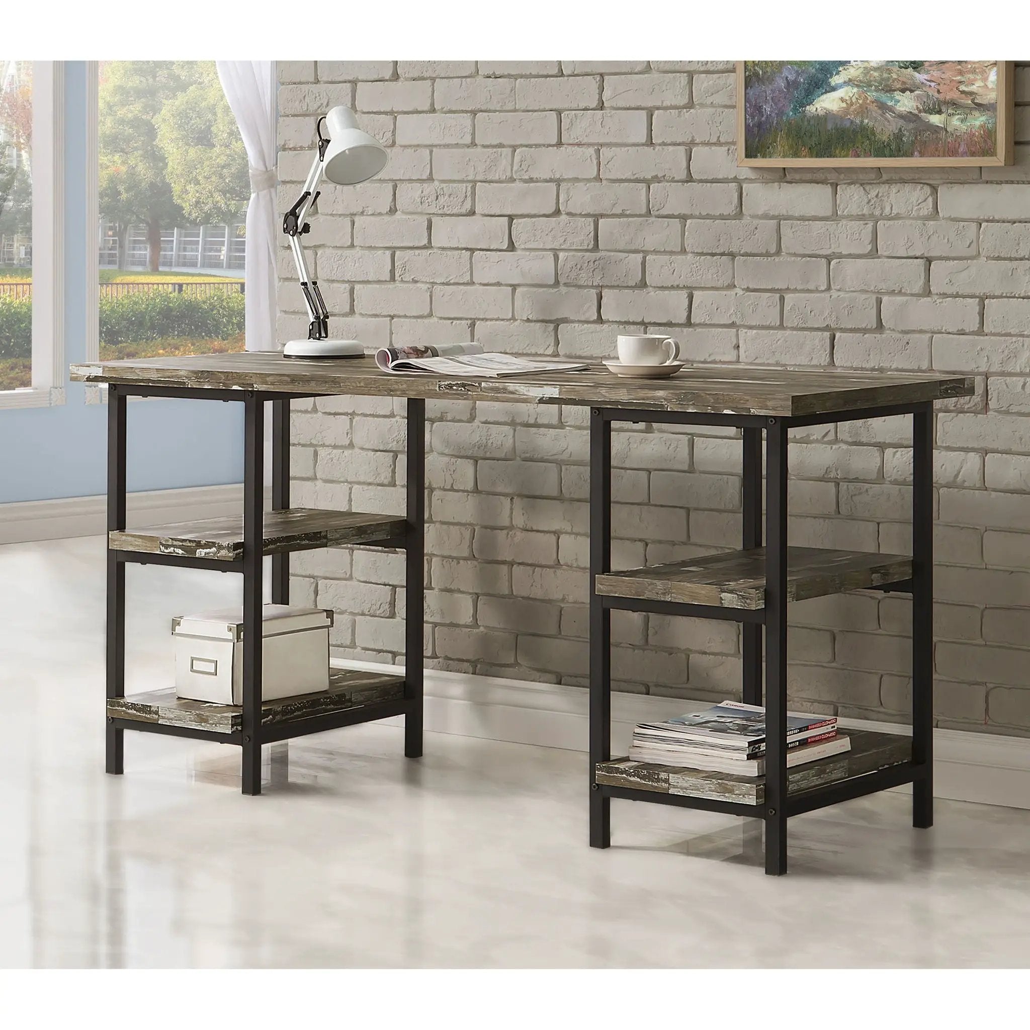 Salvaged - 4 Shelf Writing Desk With Hollow Board - Brown