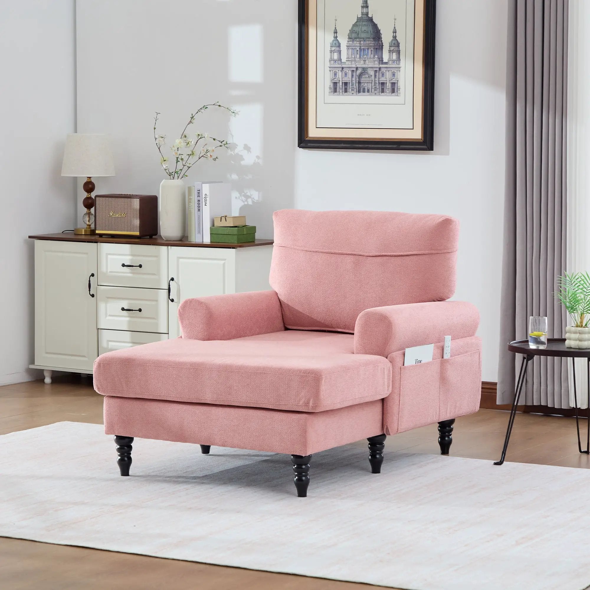Modern Minimalist Chenille Fabric Chaise Lounge Recliner by HouseOfZazla