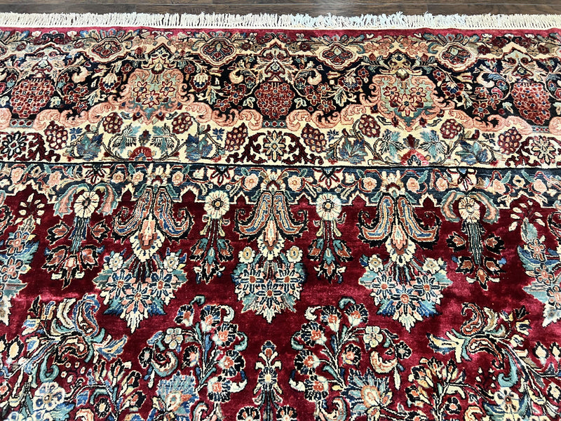 Persian Sarouk Rug 12x17, Wool Hand Knotted Antique Carpet, Dark Red, Traditional Floral Oriental Rug, 12 x 17 Extra Large Handmade Rug by Jewel Rugs