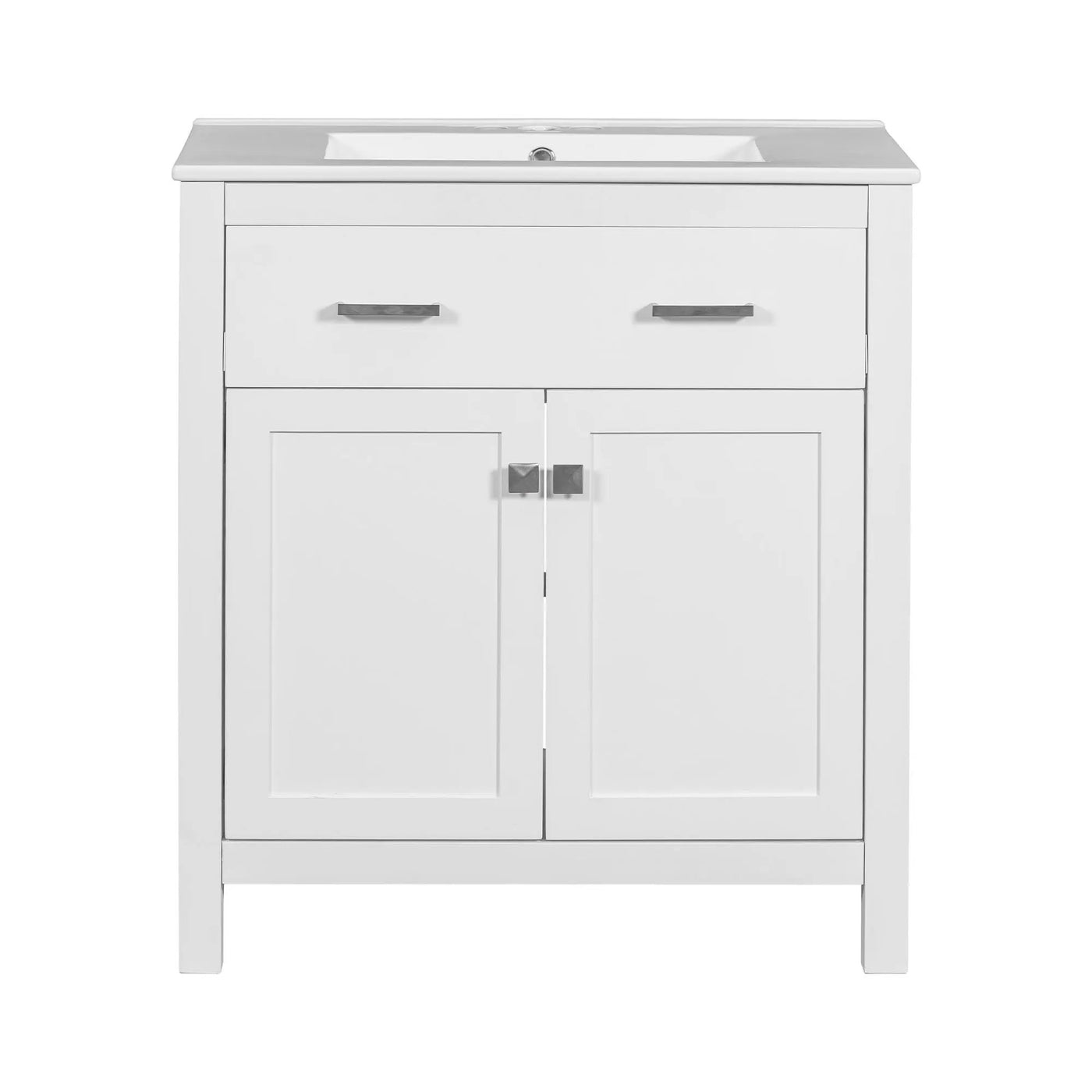 Bathroom Vanity With Ceramic Sink, Modern Single Bathroom Cabinet With 2 Doors And A Shelf, Soft Close Doors by HouseOfZazla