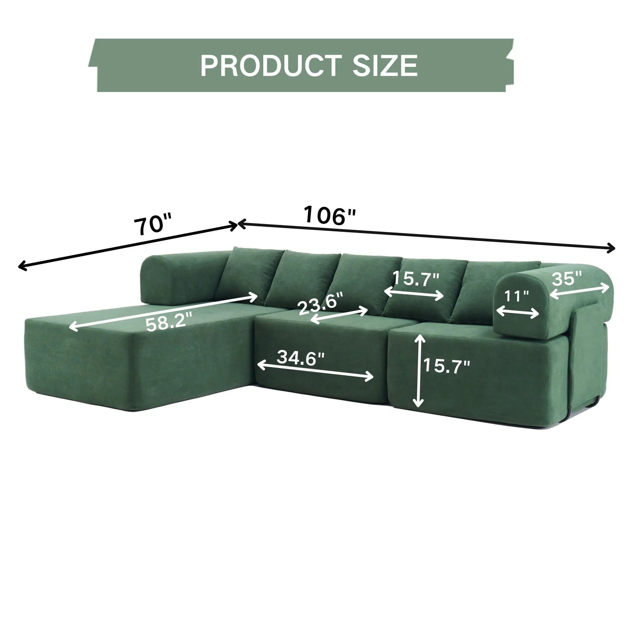 Modular L-Shaped Sectional Sofa With Deep Seat, Movable Chaise & 5 Pillows by HouseOfZazla