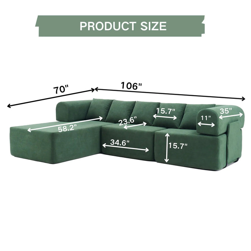 Modular L-Shaped Sectional Sofa With Deep Seat, Movable Chaise & 5 Pillows by HouseOfZazla