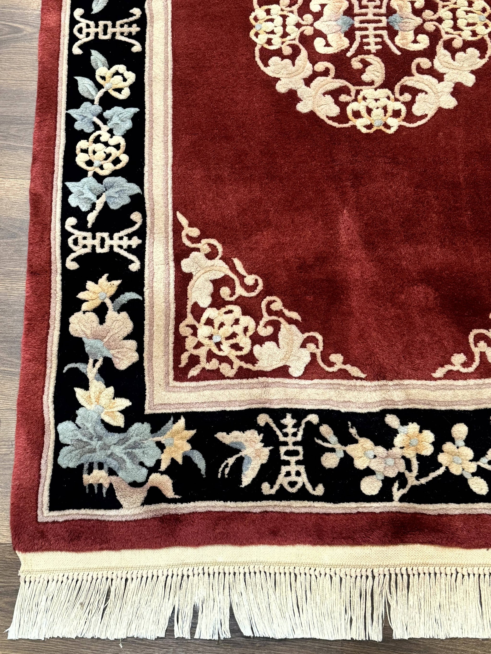 Dark Red Chinese Wool Rug 4x6, Chinese 90 Line Rug, Carving Rug, Handmade, Pair B by Jewel Rugs