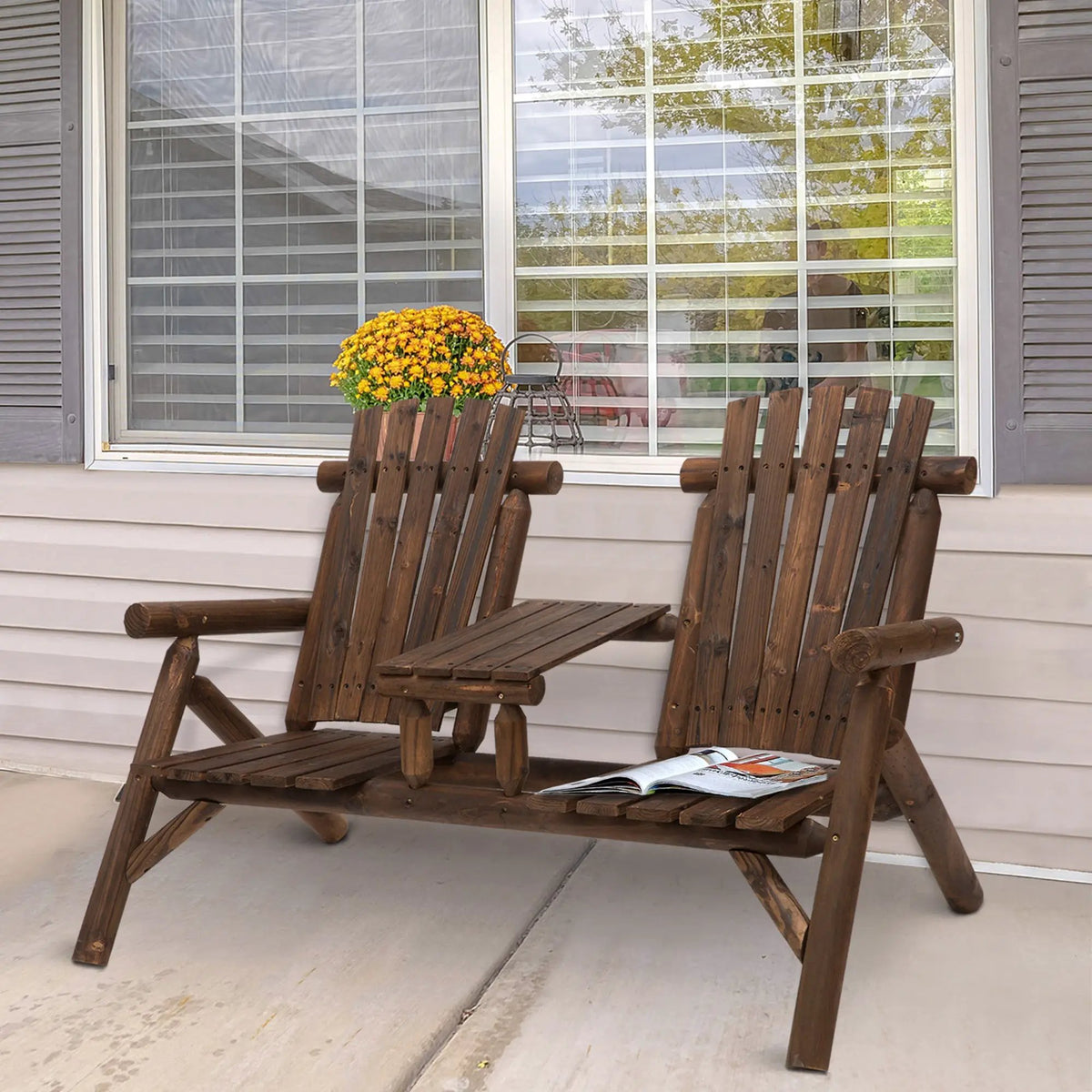 Outsunny 2-Seat Wooden Adirondack Chair, photo 2 of 9