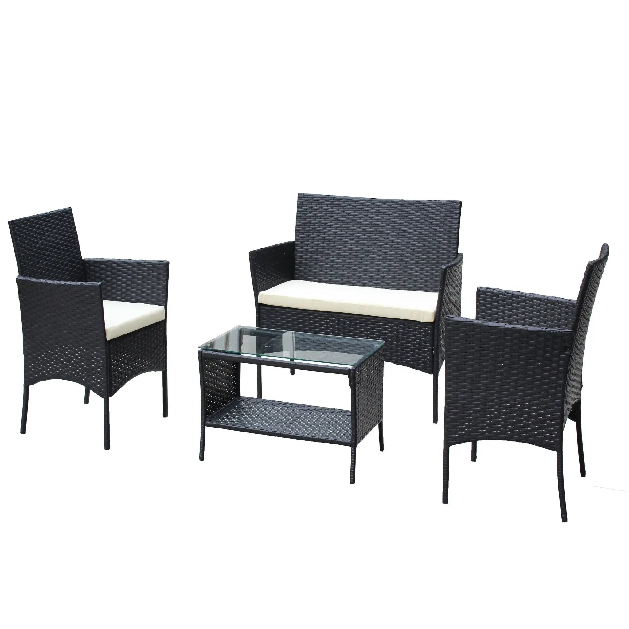 4 PC Rattan Patio Furniture Set Outdoor Cushioned Wicker Sofa by HouseOfZazla