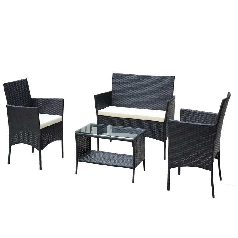 4 PC Rattan Patio Furniture Set Outdoor Cushioned Wicker Sofa by HouseOfZazla