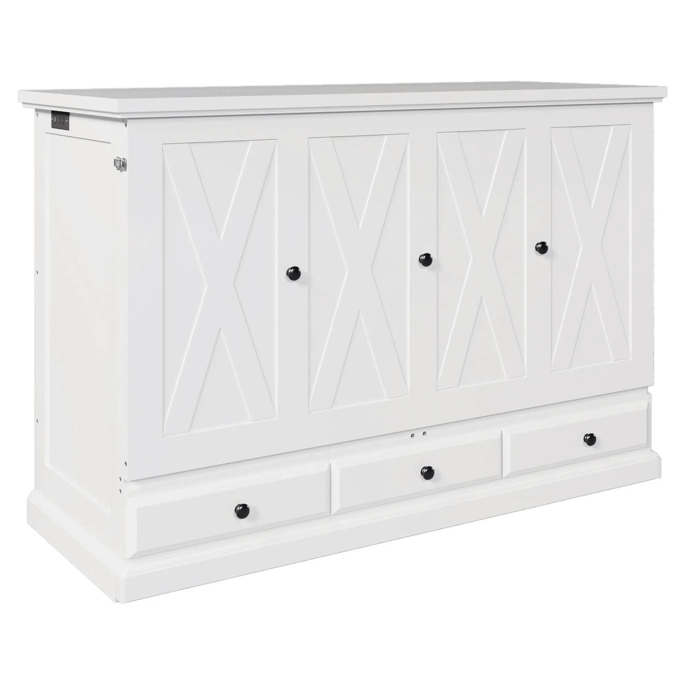 Solid Pine Murphy Bed Chest Cube Cabinet Bed With Charging Station And Large Storage Drawer For Home Office Or Small Room by Unique Piece Furniture