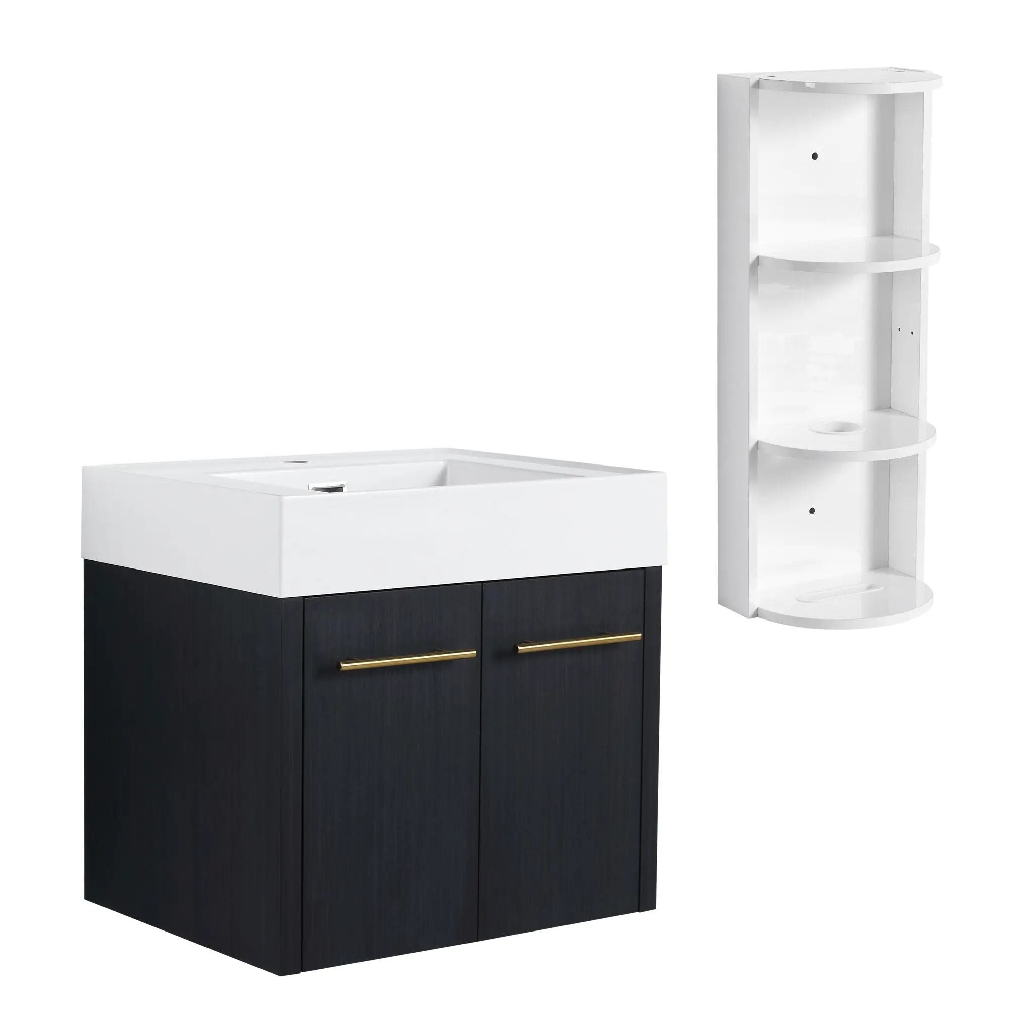 Modern Wall Mounted Bathroom Vanity With Resin Sink And Storage Rack by Unique Piece Furniture