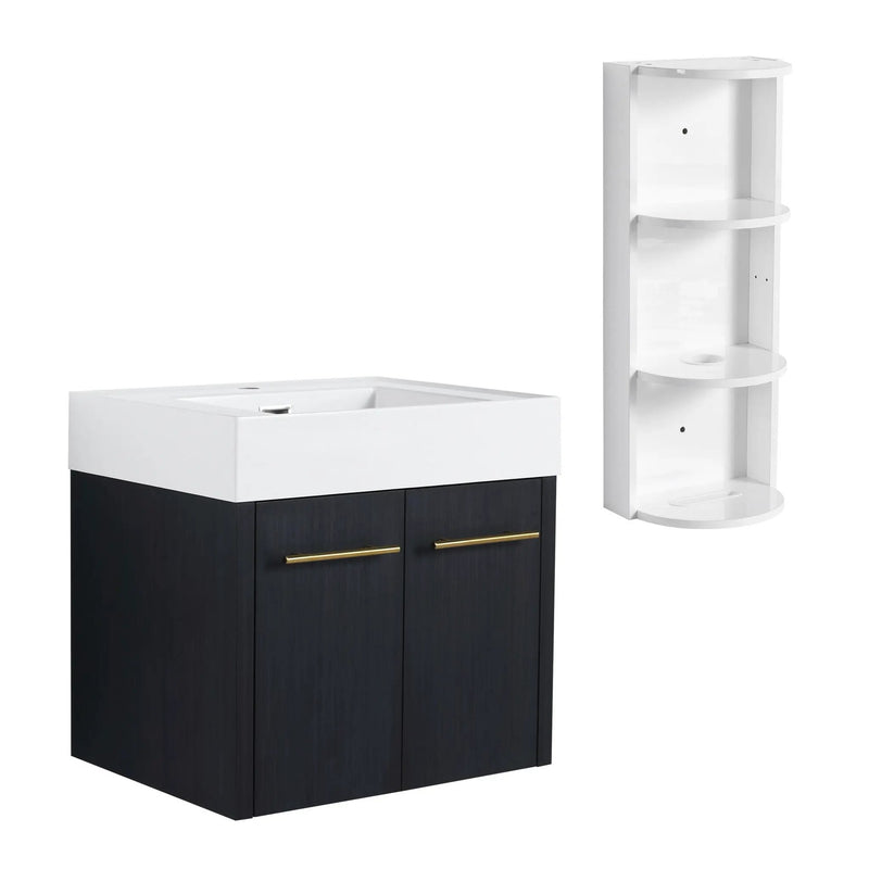 Modern Wall Mounted Bathroom Vanity With Resin Sink and Storage Rack by HouseOfZazla
