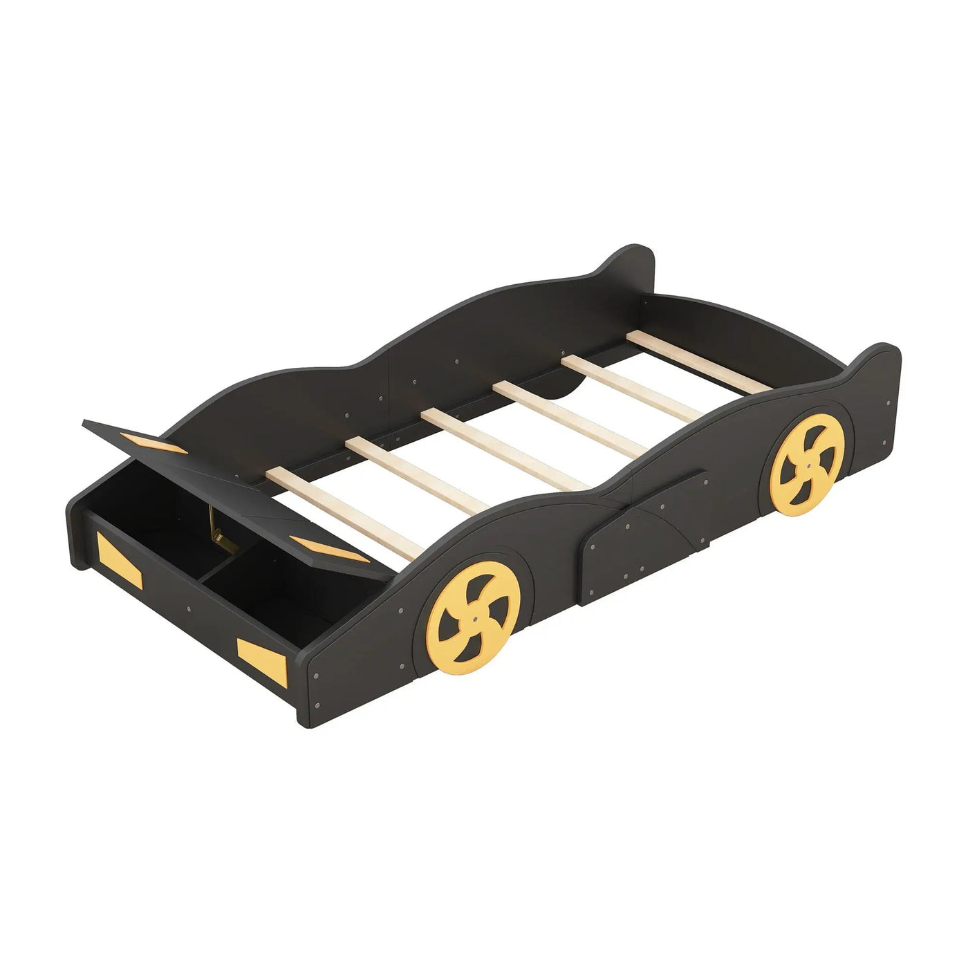Race Car Shaped Platform Bed With Wheels And Storage by HouseOfZazla