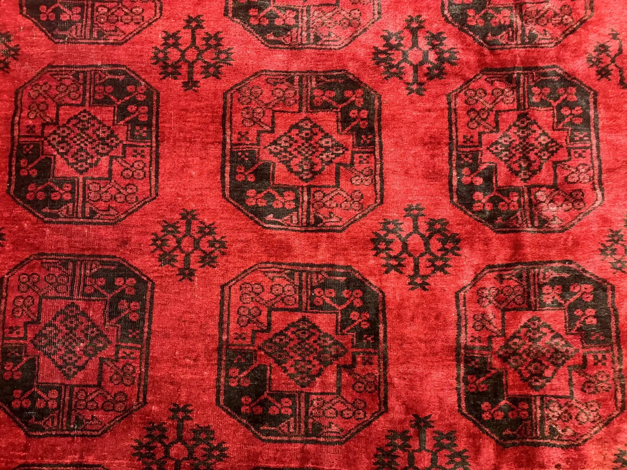 Afghan Turkoman Rug 9x10, Red Beshir Carpet, Tribal, Wool, Antique by Jewel Rugs