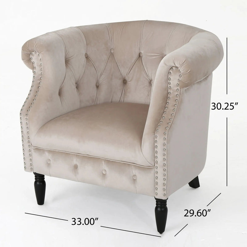 Celestialis Upholstered Club Chair with Tub Design and Rolled Recessed Armrests by HouseOfZazla