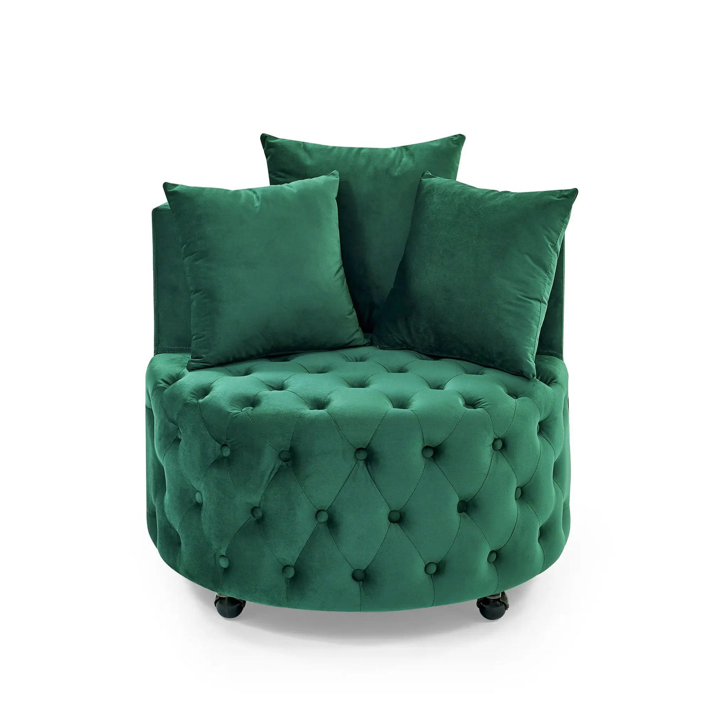 Modern Upholstered Swivel Chair With Button Tufted Design And Movable Wheels by Unique Piece Furniture