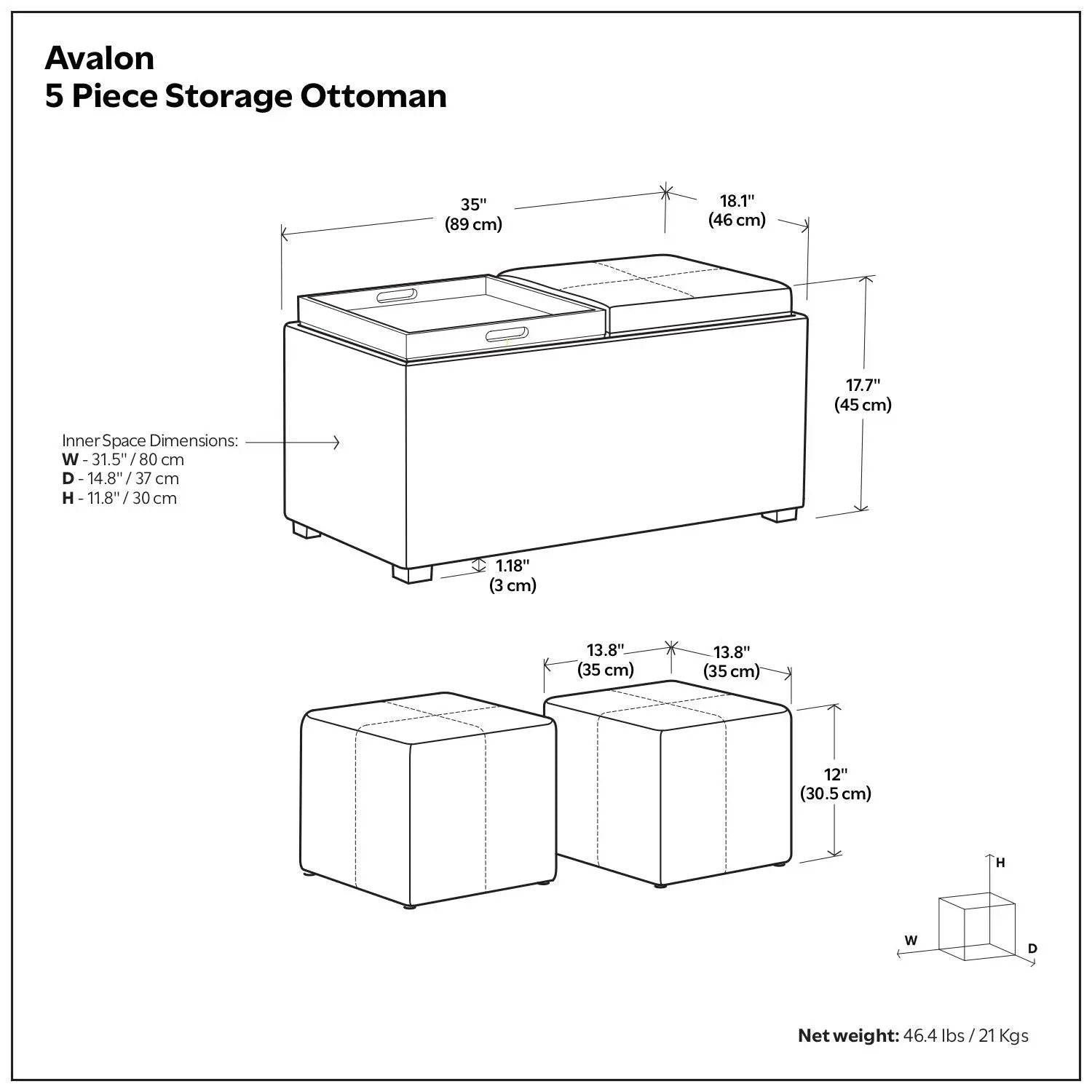 Avalon - 5 Piece Storage Ottoman, Contemporary by HouseOfZazla