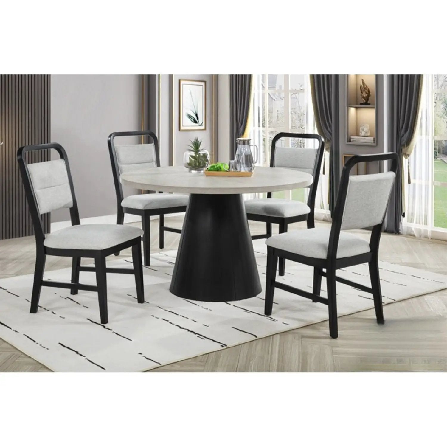 Dining Set With Round Table And 4 Upholstered Chairs - Black / Gray by HouseOfZazla