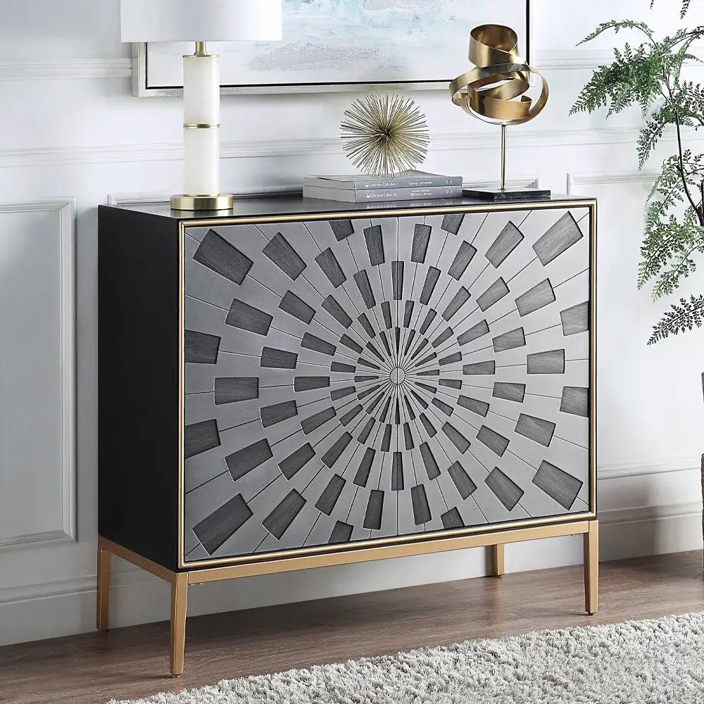Quilla - Console Cabinet - Black, Gray & Brass by Unique Piece Furniture