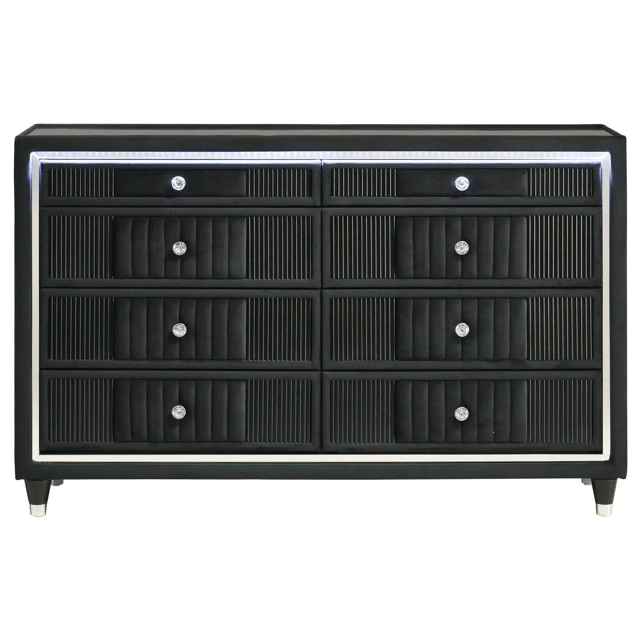 Ravenne 6-drawer Velvet Upholstered LED Dresser Cabinet Black by Unique Piece Furniture