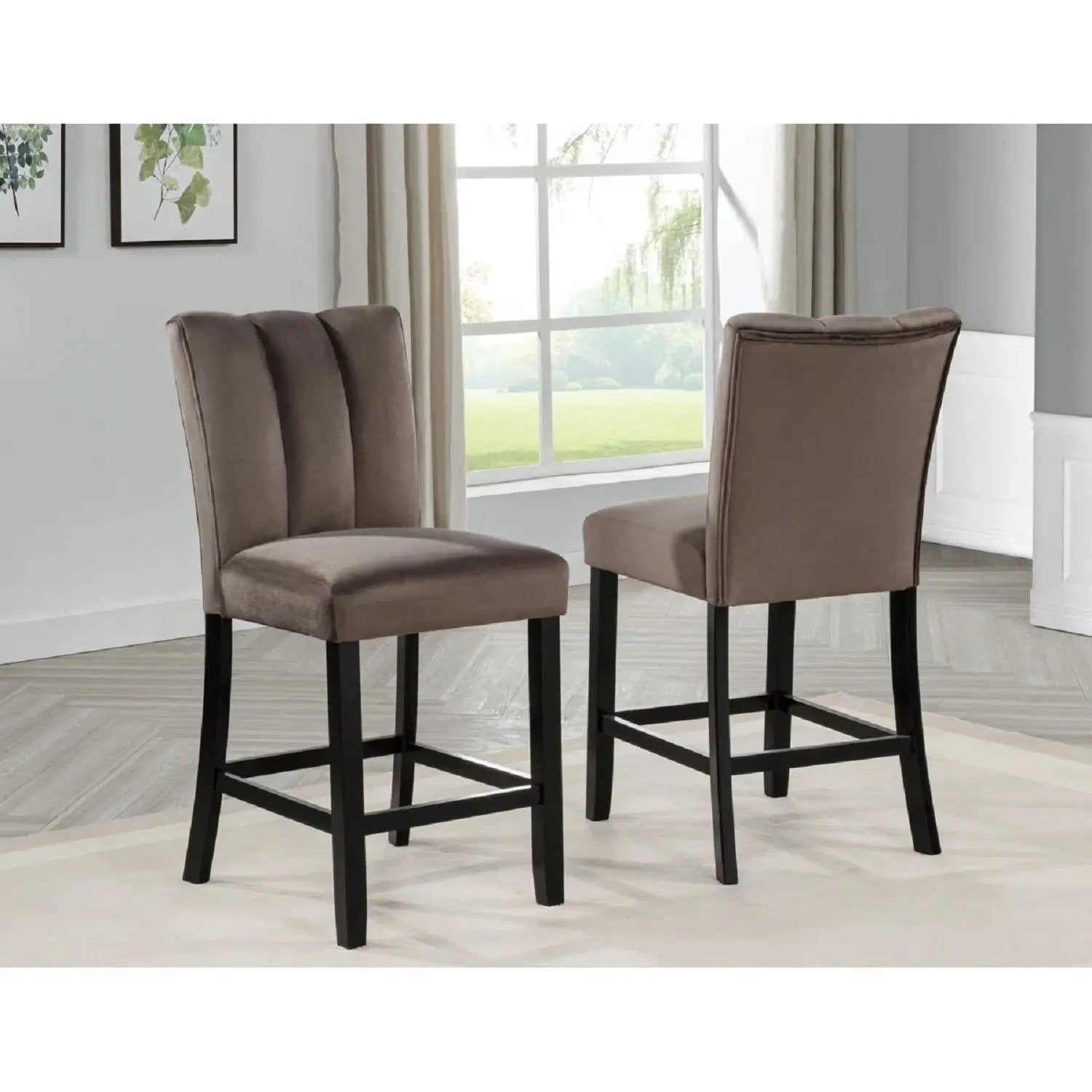 Upholstered Counter Height Chair For Dining Room (Set of 2) - Black / Brown by Unique Piece Furniture