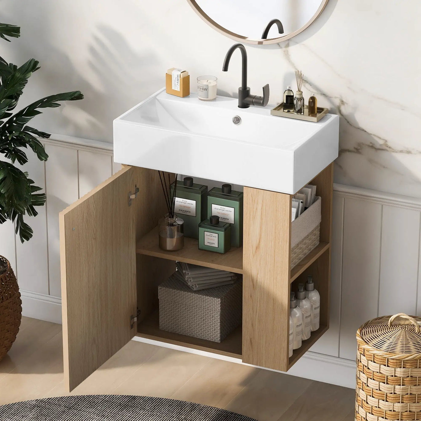 Modern Floating Bathroom Vanity With Ceramic Basin Perfect For Small Bathrooms by Unique Piece Furniture