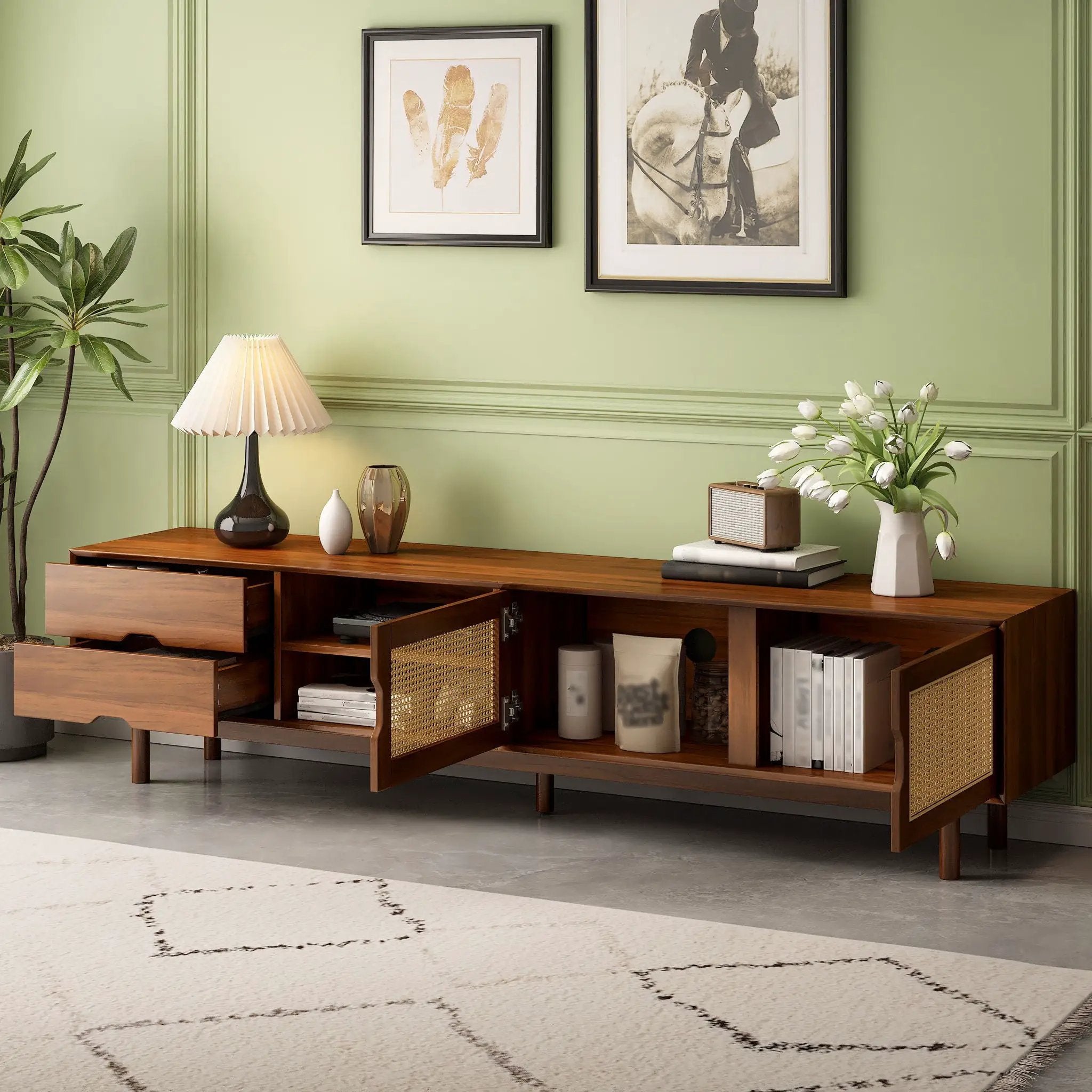TV Stand For TVs Up To 85", Media Console With 2 Drawers - Walnut by HouseOfZazla