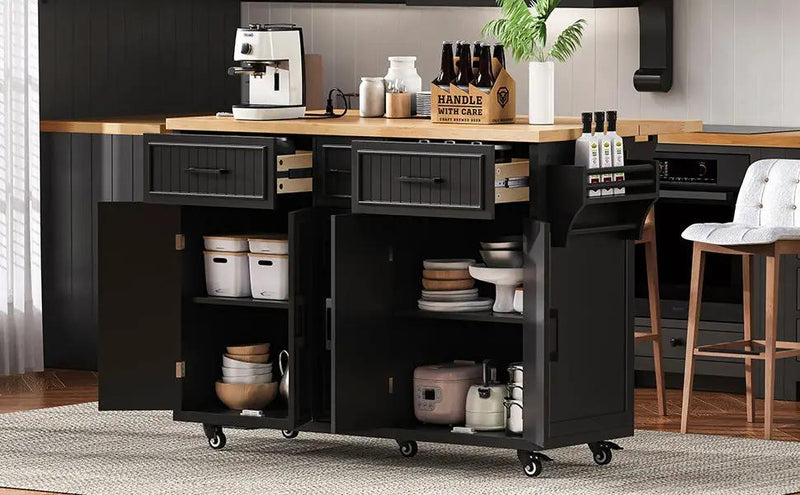 K&K 56.5'' Kitchen Island with Drop Leaf, Power Outlet by HouseOfZazla