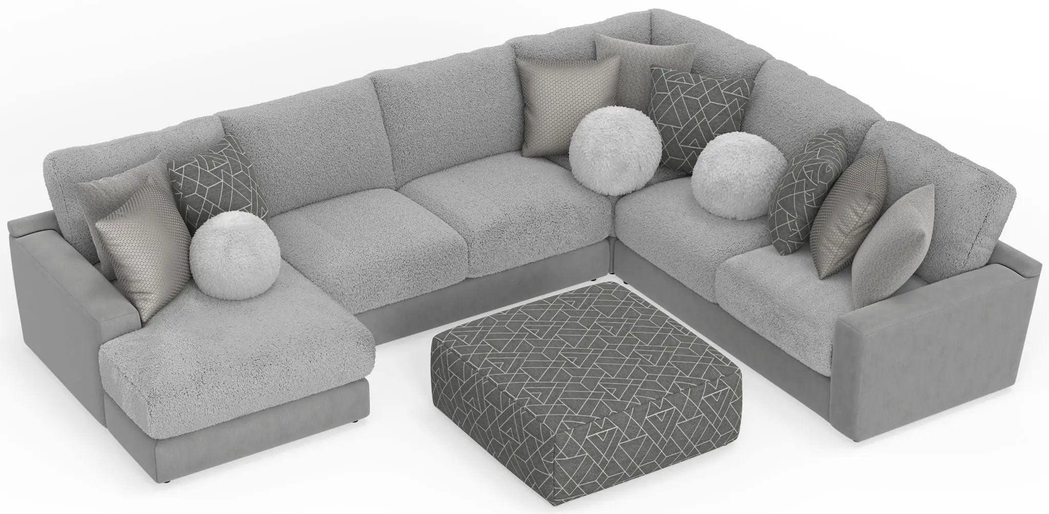 Canyon - 4 Piece Sectional With Cuddler Seat Cushions, Included Accent Pillows And Cocktail Ottoman (Left Side Facing Chaise) - Platinum by Unique Piece Furniture