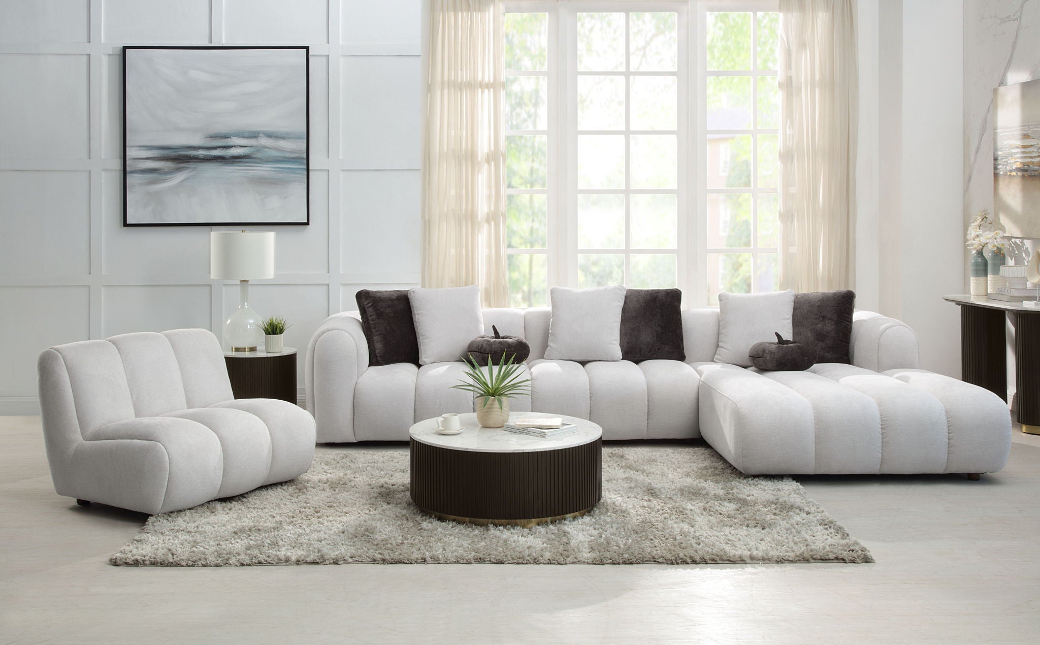 Manilla Sectional Sofa With Chair - Ivory White by HouseOfZazla