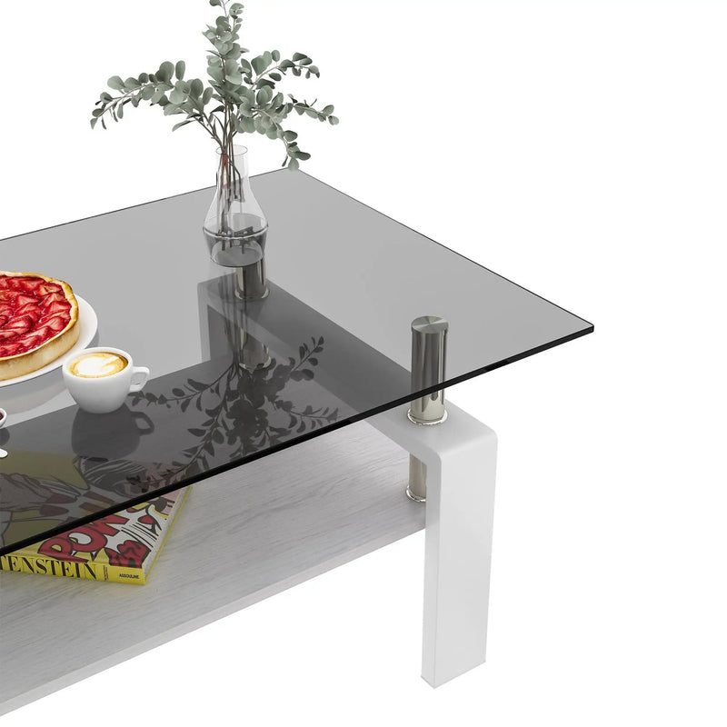 Modern Rectangular Coffee Table With Tempered Transparent Glass Top And Storage Shelf by Unique Piece Furniture